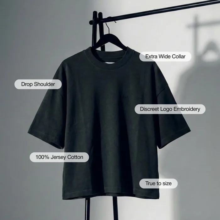 Apparel spec-callout ad for a streetwear t-shirt